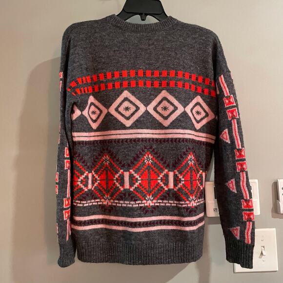 J Crew Sweater Sz S‎ Grey Abstract Fair isle Nordic Wool Mohair Acrylic Pullover - Picture 2 of 7